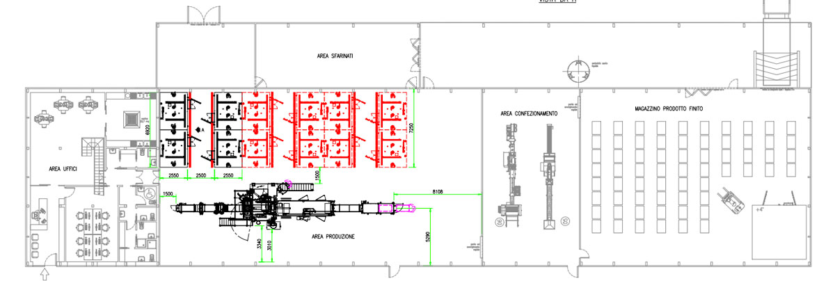 Impiantistica:esempio di layout linea pasta secca